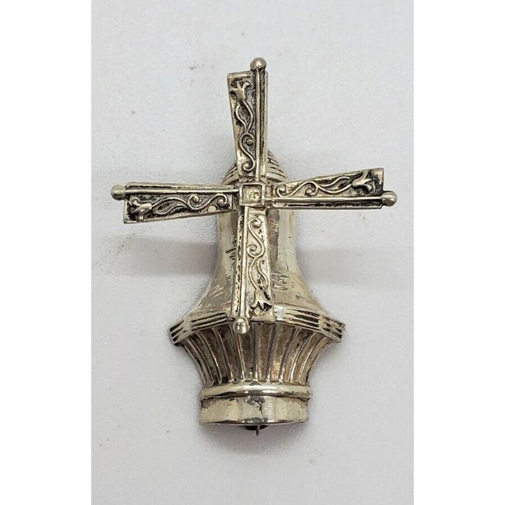 Vintage Brooch Figural 3-D Windmill Moves Spins Sterling Silver Holland Lang